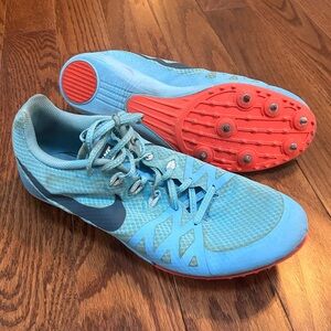 Nike Zoom Rival M8 Light Blue and Coral Track and Field Spikes - size 11